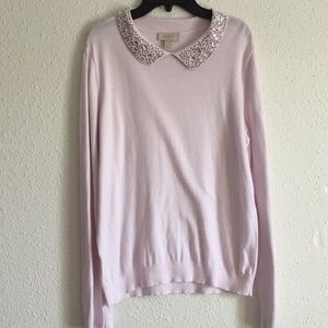 LOFT Embroidered Jeweled Neckline Sweater